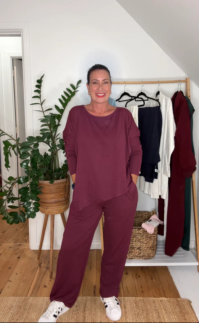 Terry Relaxed Boatneck Top - Mahogany