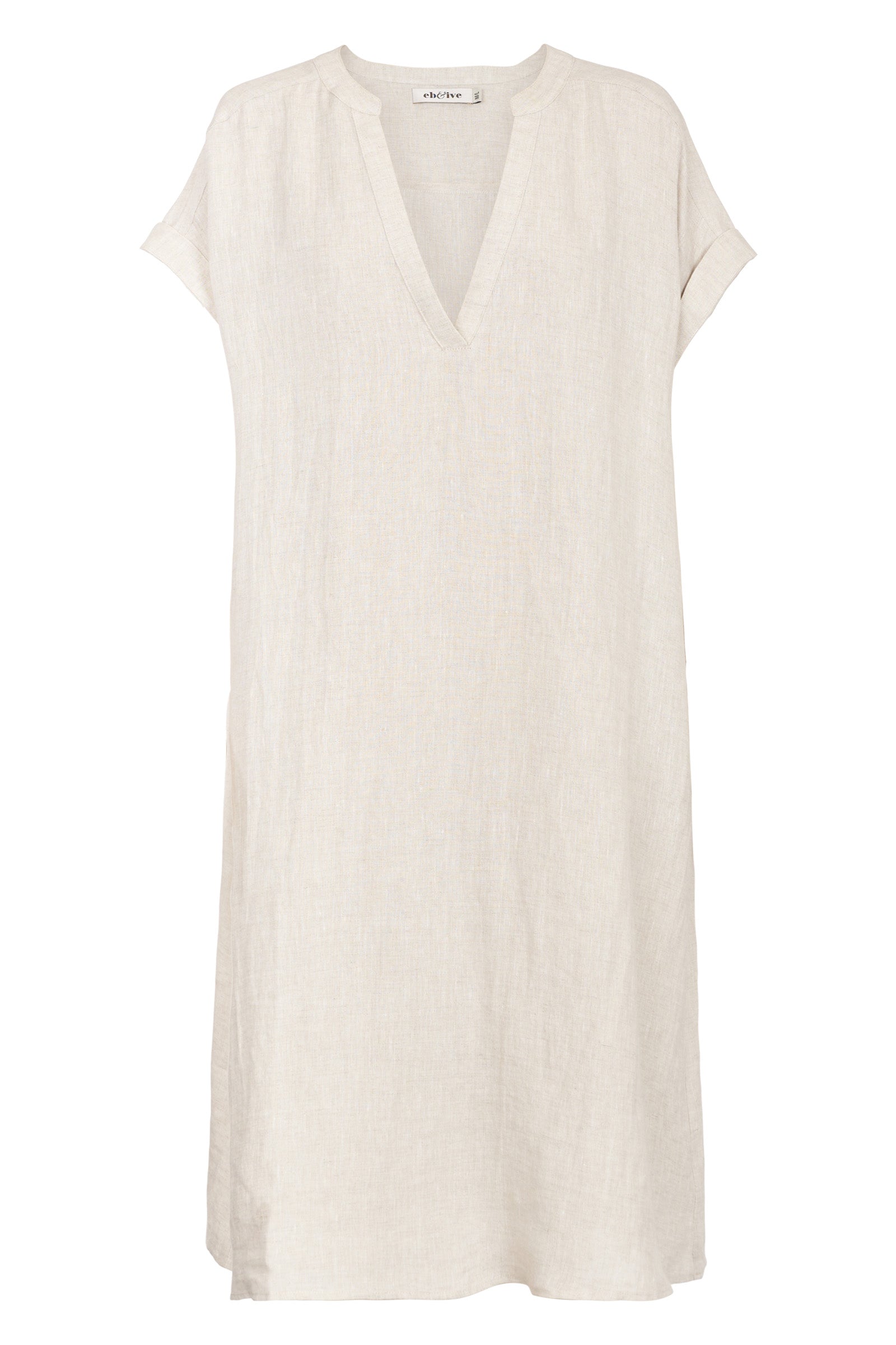 Eb&Ive Studio Linen Midi Dress with pockets tusk Work wear Dress Eb & Ive short sleeve V neck travel Natural crisp shift Holiday travel dress