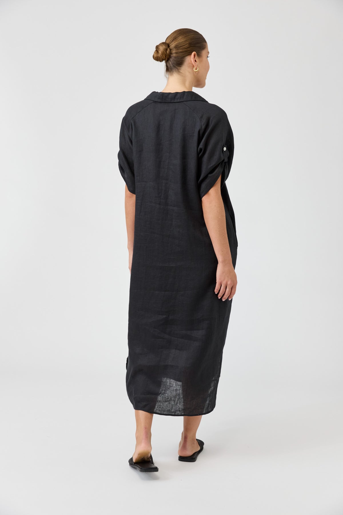 Eb & Ive linen shirt dress black every day staple versatile, flattering breezy
