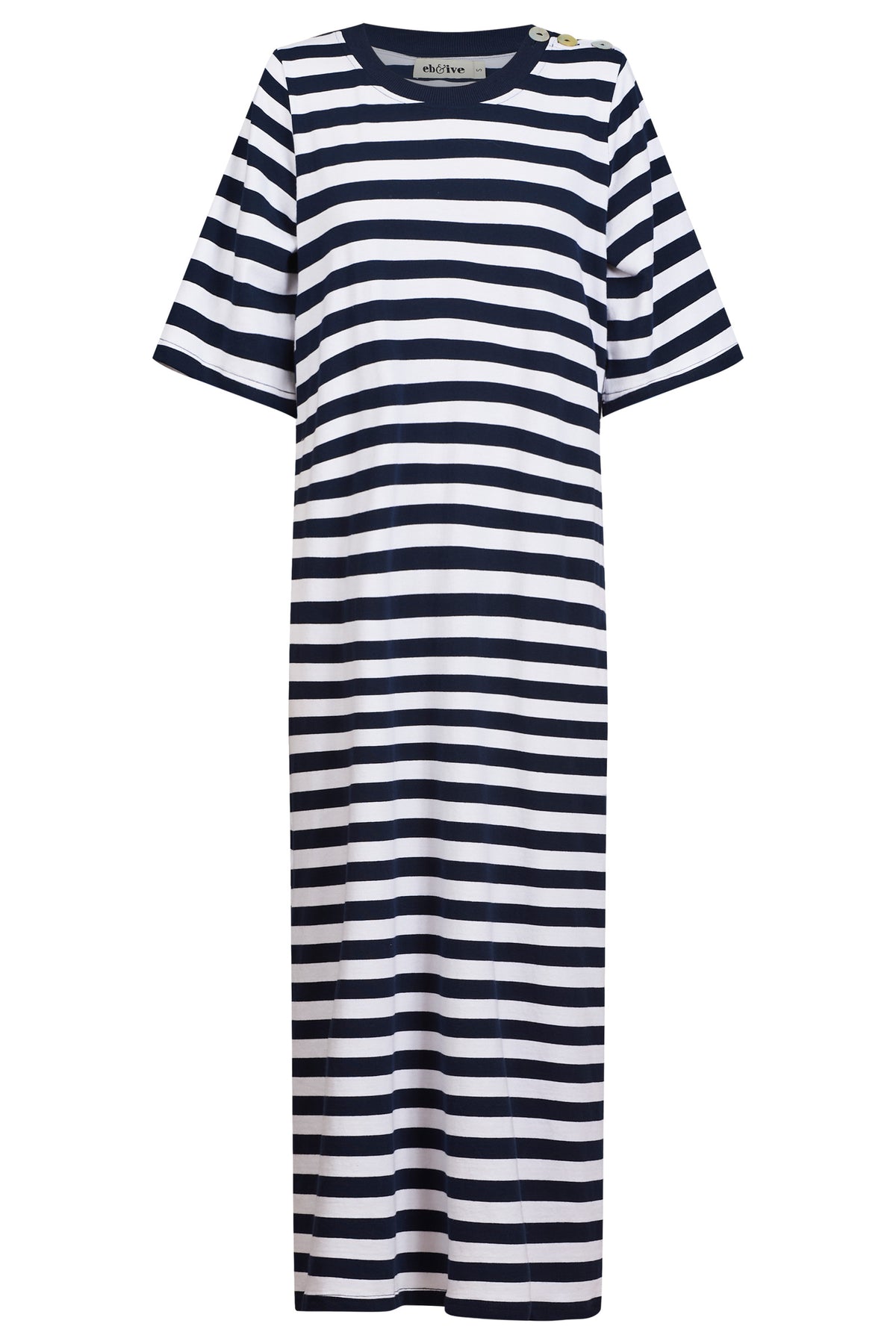 Studio dress navy stripe midi length easy wear cotton eb & Ive casual t-shirt dress tee casual