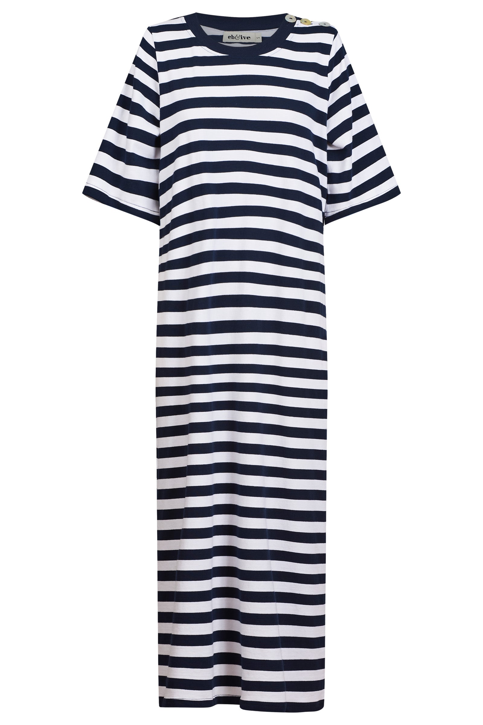 Studio dress navy stripe midi length easy wear cotton eb & Ive casual t-shirt dress tee casual