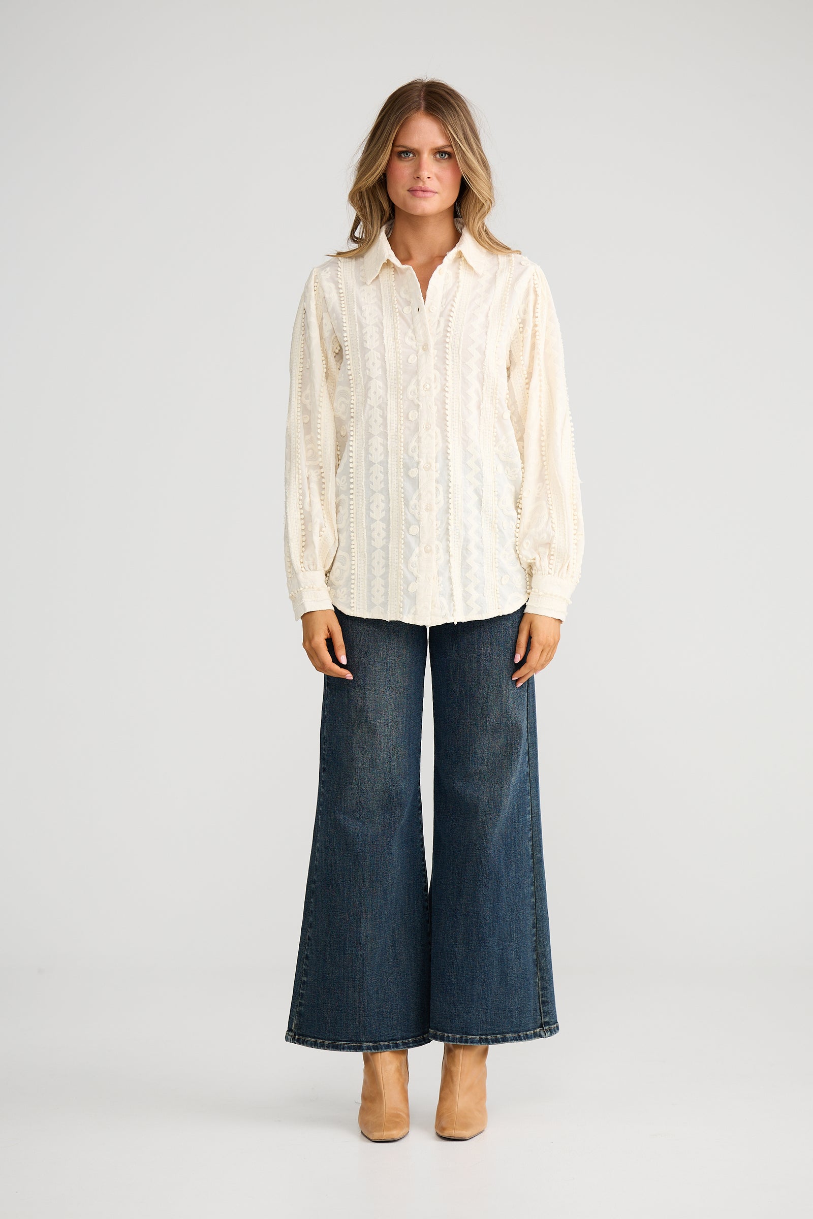 Flower Child Shirt - Ivory + Embroidery