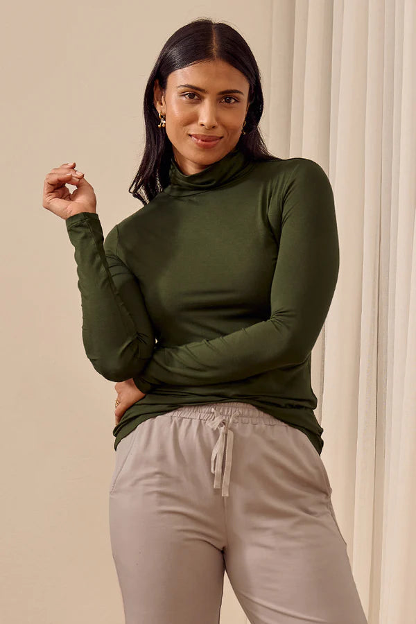 Bamboo Roll Neck Top - Moss