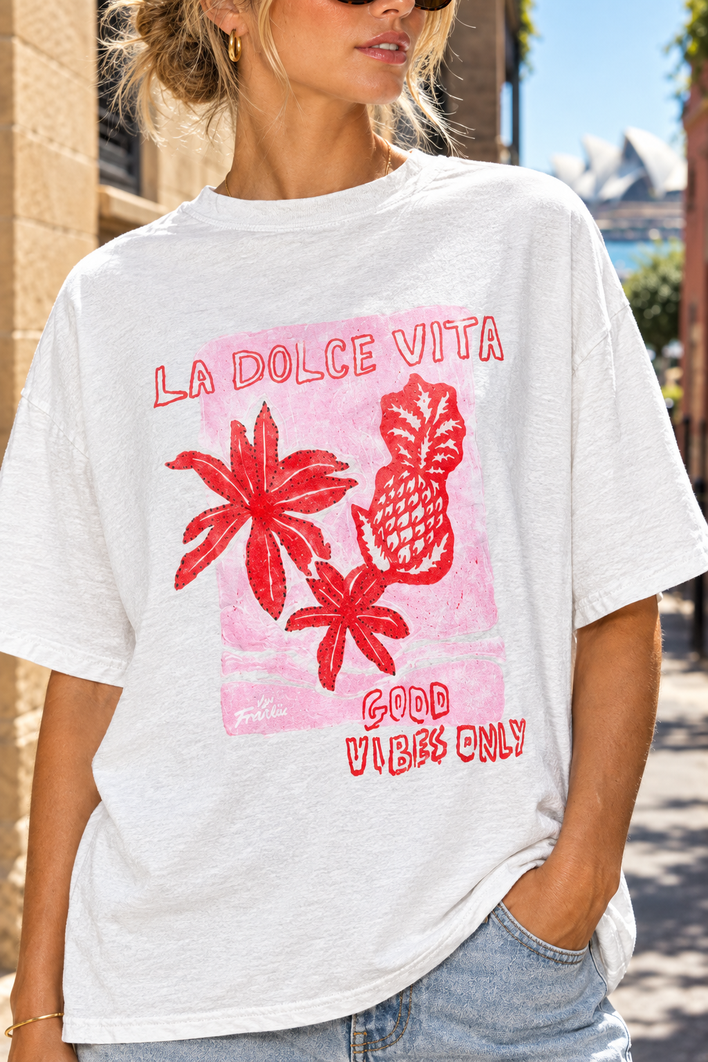 Close-up of the La Dolce Vita tee print