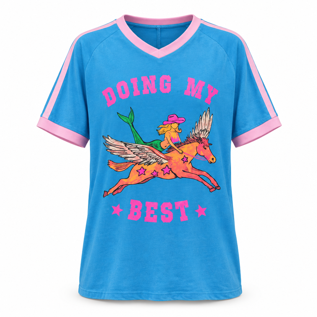 Ghost mannequin image of the Doing My Best blue tee