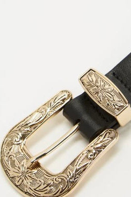 Sol Sana Western Belt Metal country rock buckle black and gold 