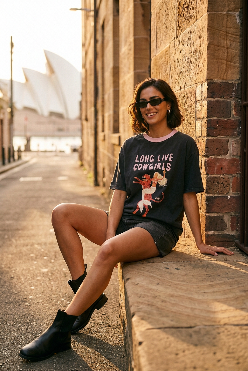 Long Live Cowgirls casual seated editorial
