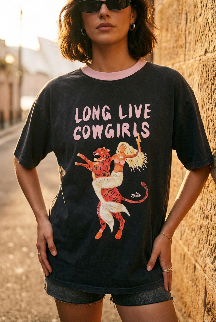 Long Live Cowgirls tee detail