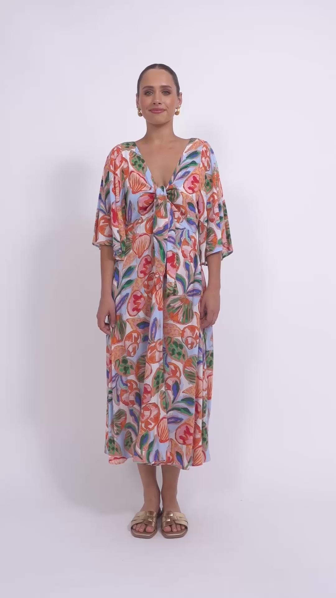 Baja Tie Midi Dress - Tide Print