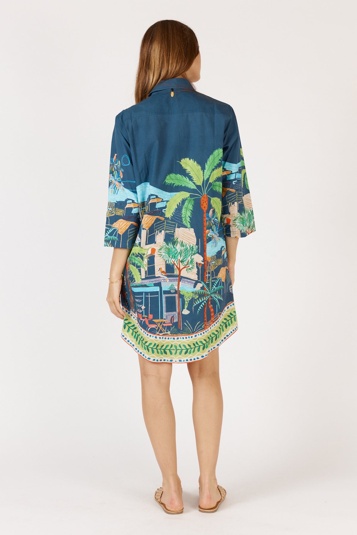 RubyYAYA Cest la vie Shirtmaker Shirt dress white Navy cotton embroidery long sleeve short midi