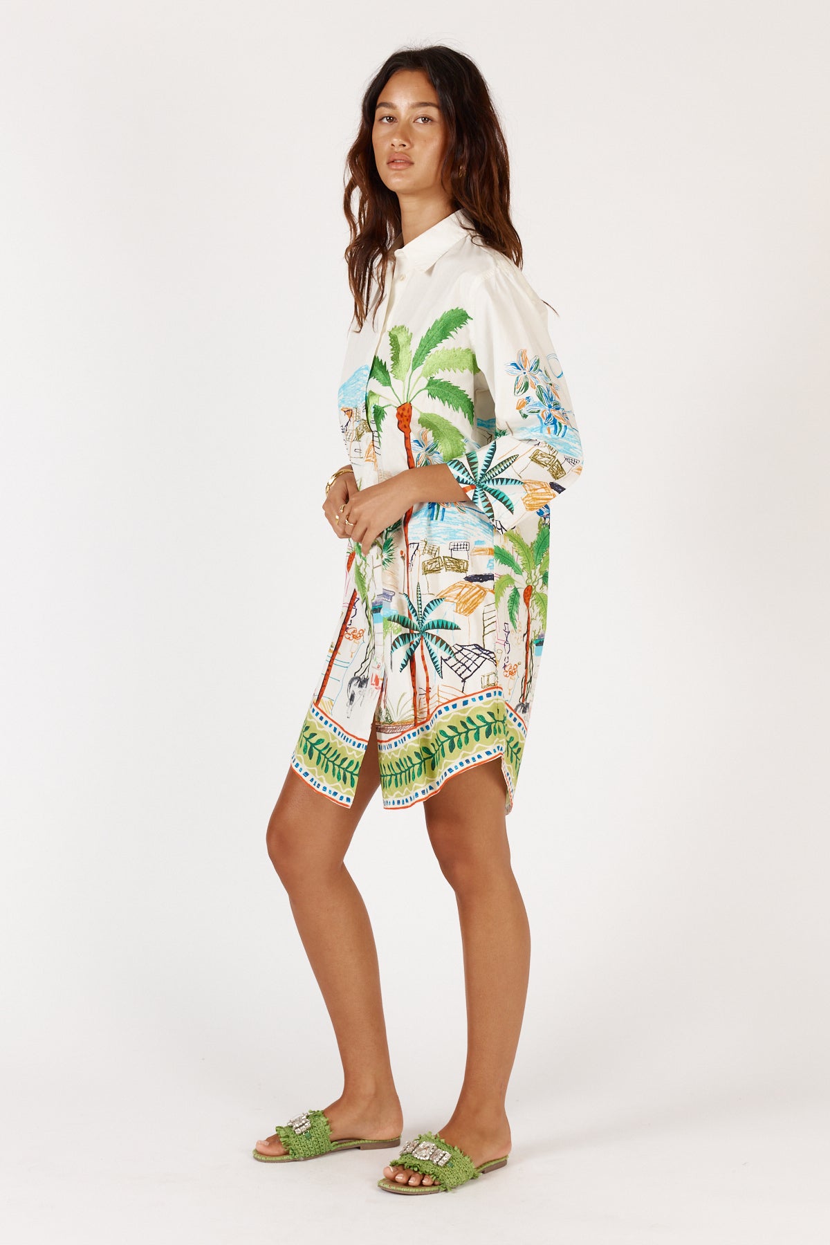 RubyYAYA Cest la vie Shirtmaker Shirt dress white cotton embroidery long sleeve short midi