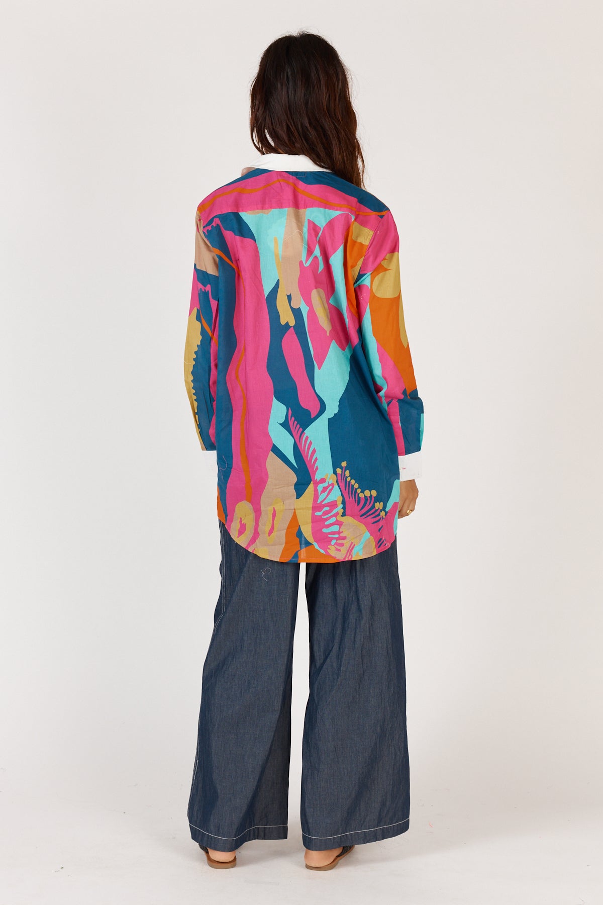Rubyyaya Lotus Bloom shirt floral abstract bright colour print beaded diamond collar Cotton long sleeve