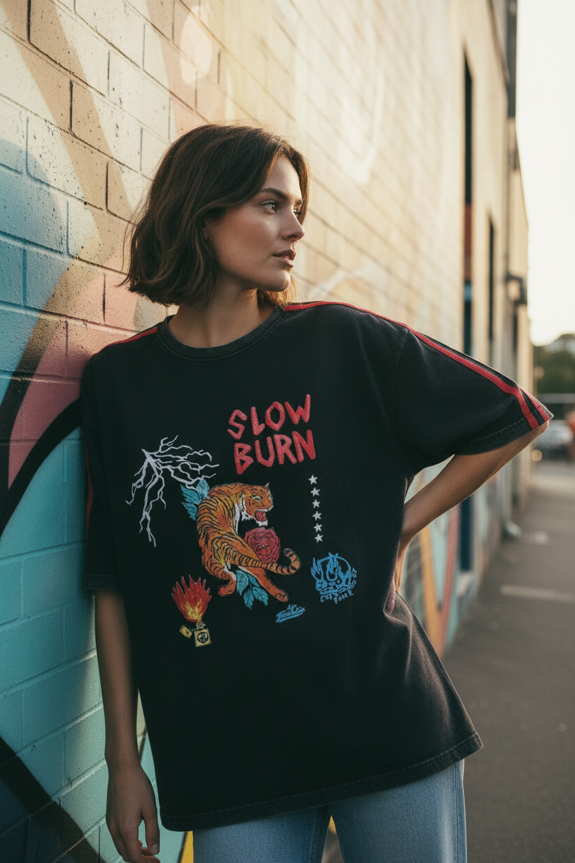 Slow Burn Tee Close-Up Editorial – Newtown