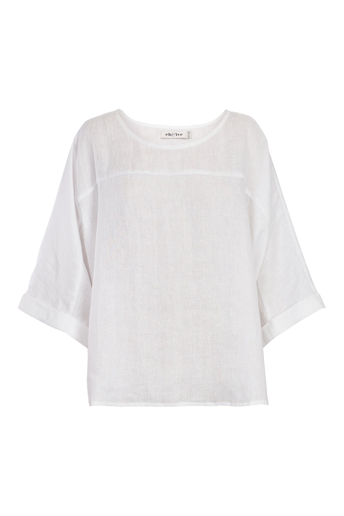 Eb&Ive Studio linen relaxed Khaki  top three-quarter length sleeve relaxed fit evening work wear Khaki Linen Blouse long sleeve Oversized Black Linen Top