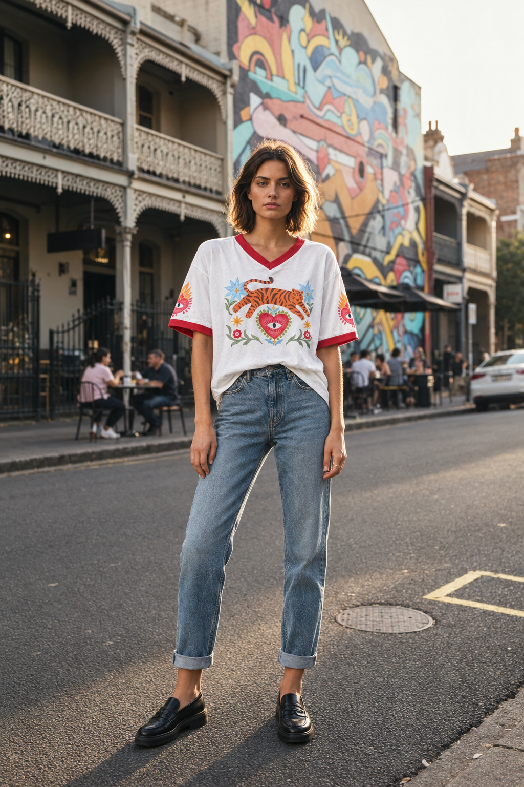Tiger’s Eye tee in Slow Burn-inspired street styling