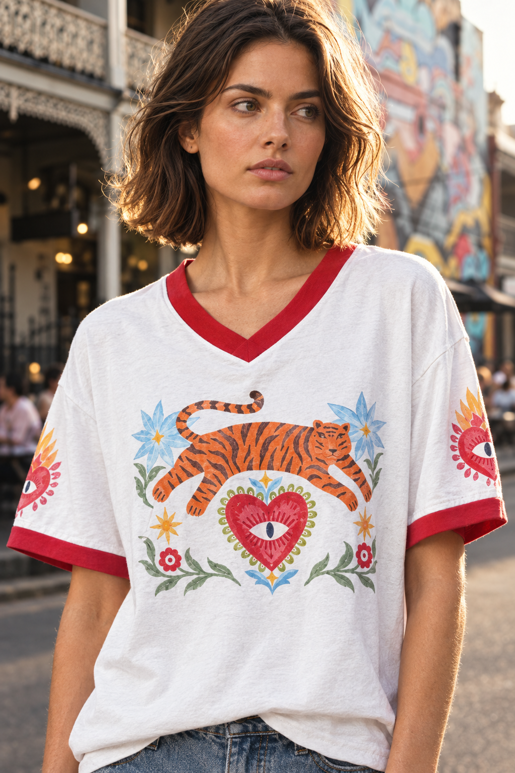 Tiger’s Eye tee tighter editorial close-up
