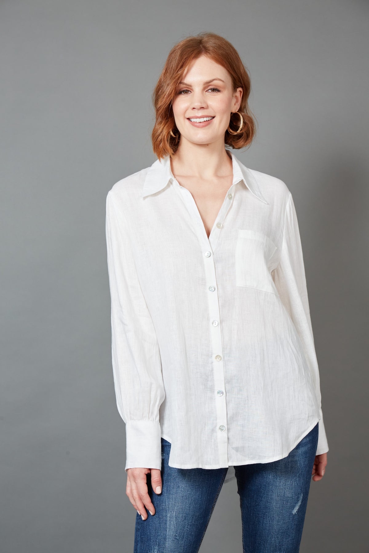 Eb&amp;Ive Studio Linen Button Front Shirt  Top Collar Work Shirt Long Sleeve