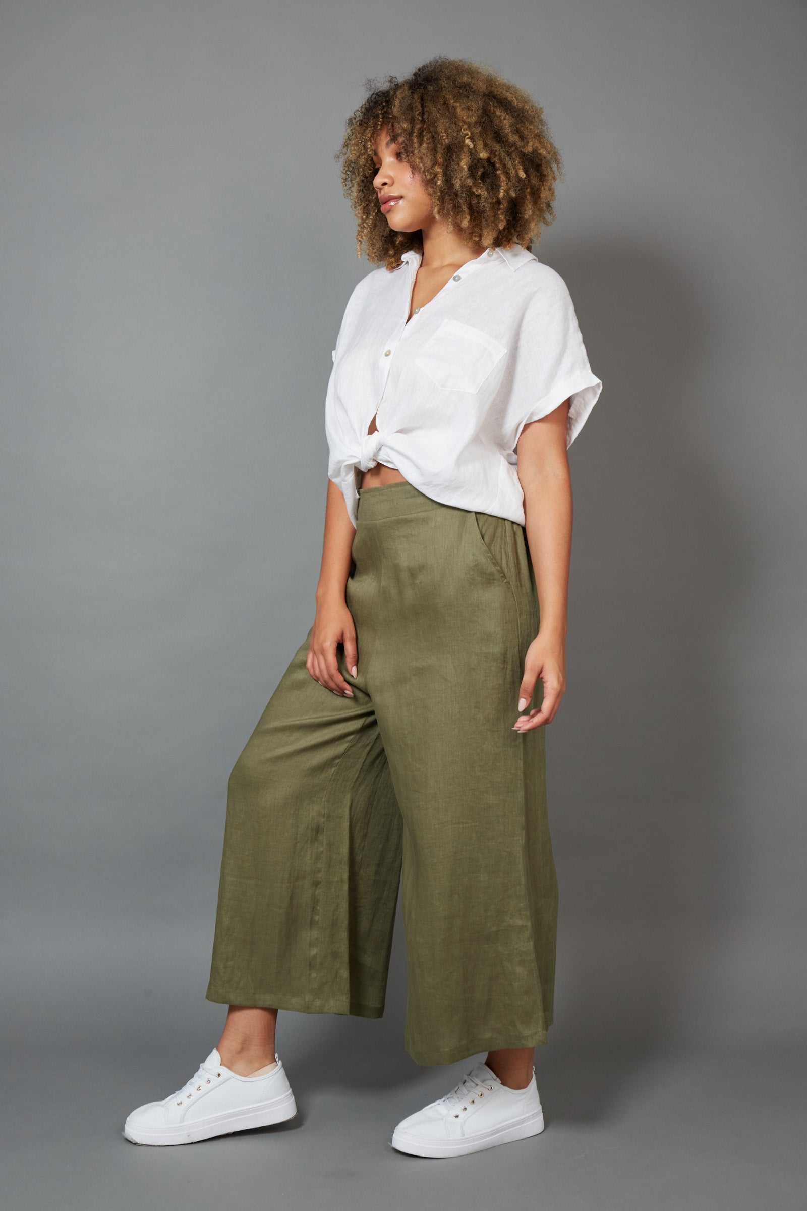 Green wide sale leg crop pants