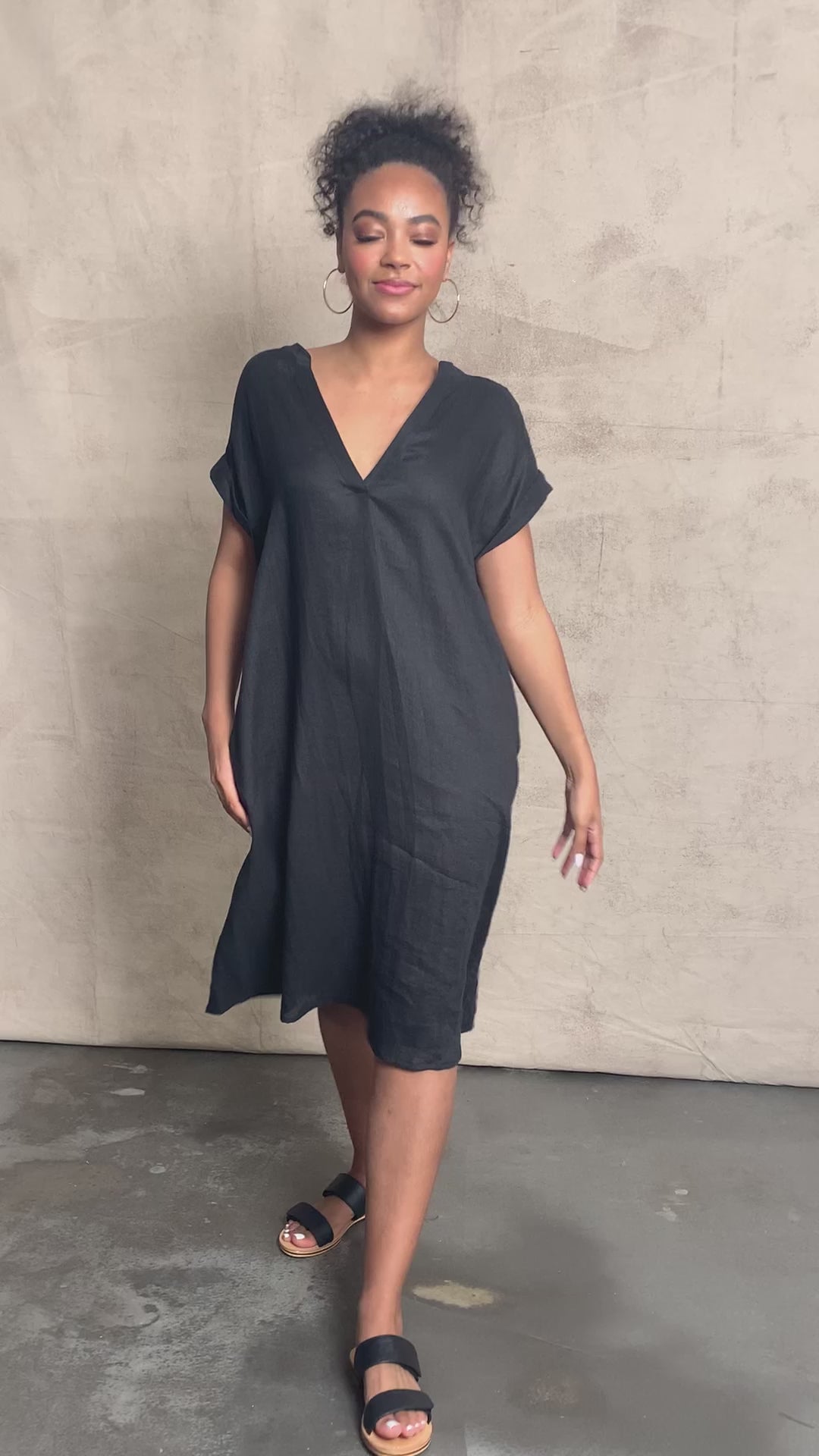 Eb&Ive Studio Linen Midi  Dress with pockets Black Work Dress