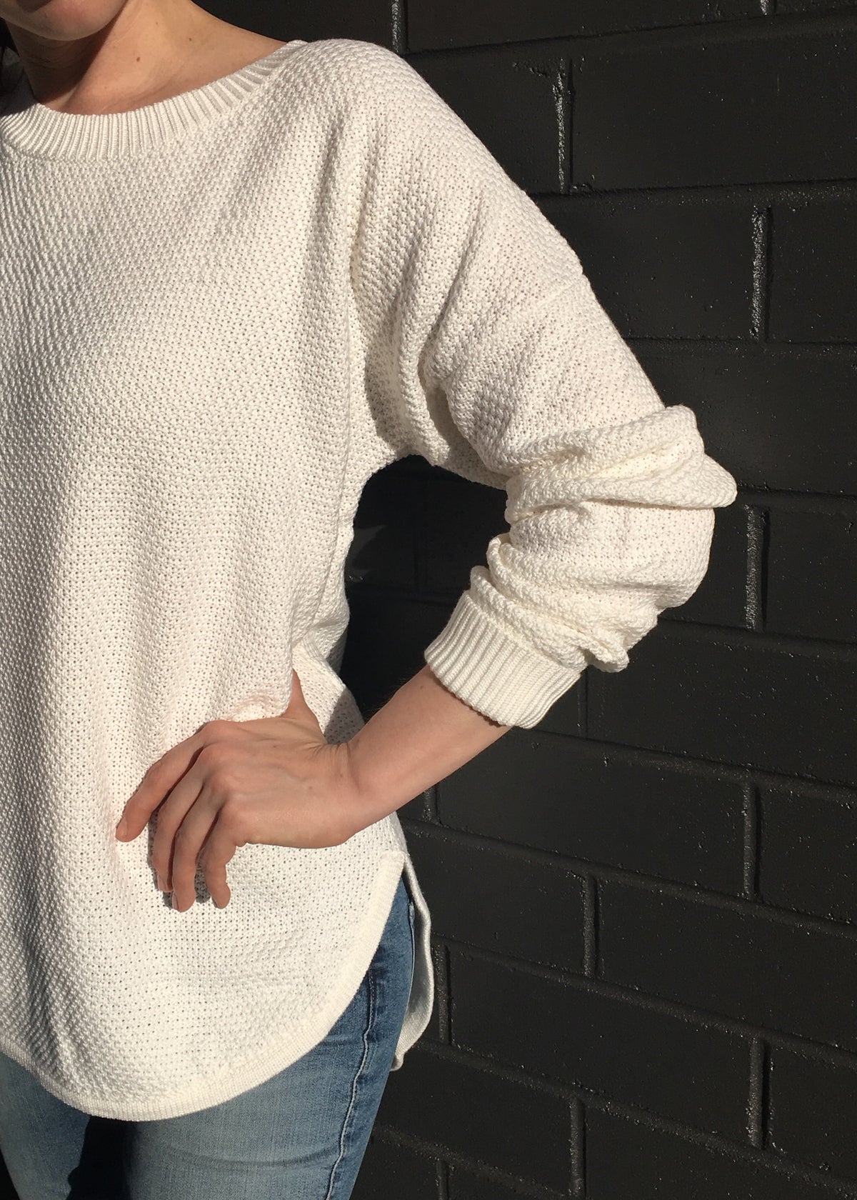 Zip Back Cotton Knit Winter White-Knits / Jumpers-Silence &amp; Noise-fox-and-scout.myshopify.com
