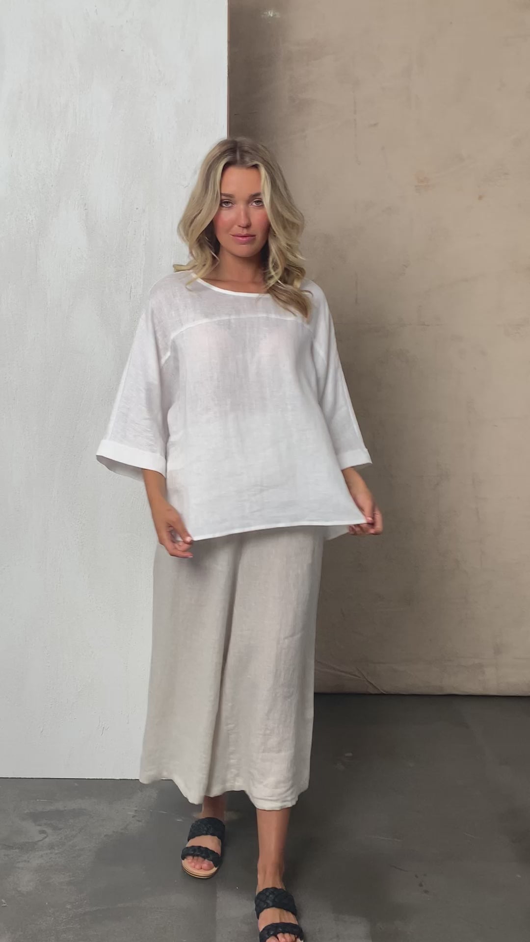 Eb&Ive Studio Linen Relaxed Top Long Sleeve White