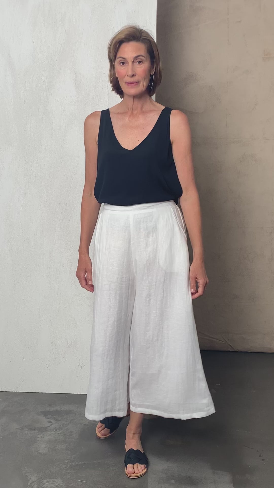 Eb&Ive Studio Linen Crop Wide Leg High waisted women’s Pant white above ankle Work Pant High Rise Wide leg  linen pants salt 100% linen trousers