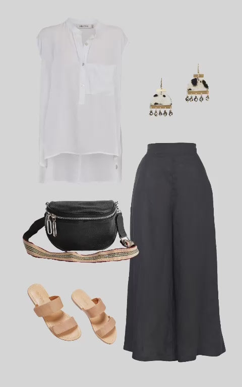 Eb&Ive Studio Linen Crop Wide Leg Pant Black Work Pant