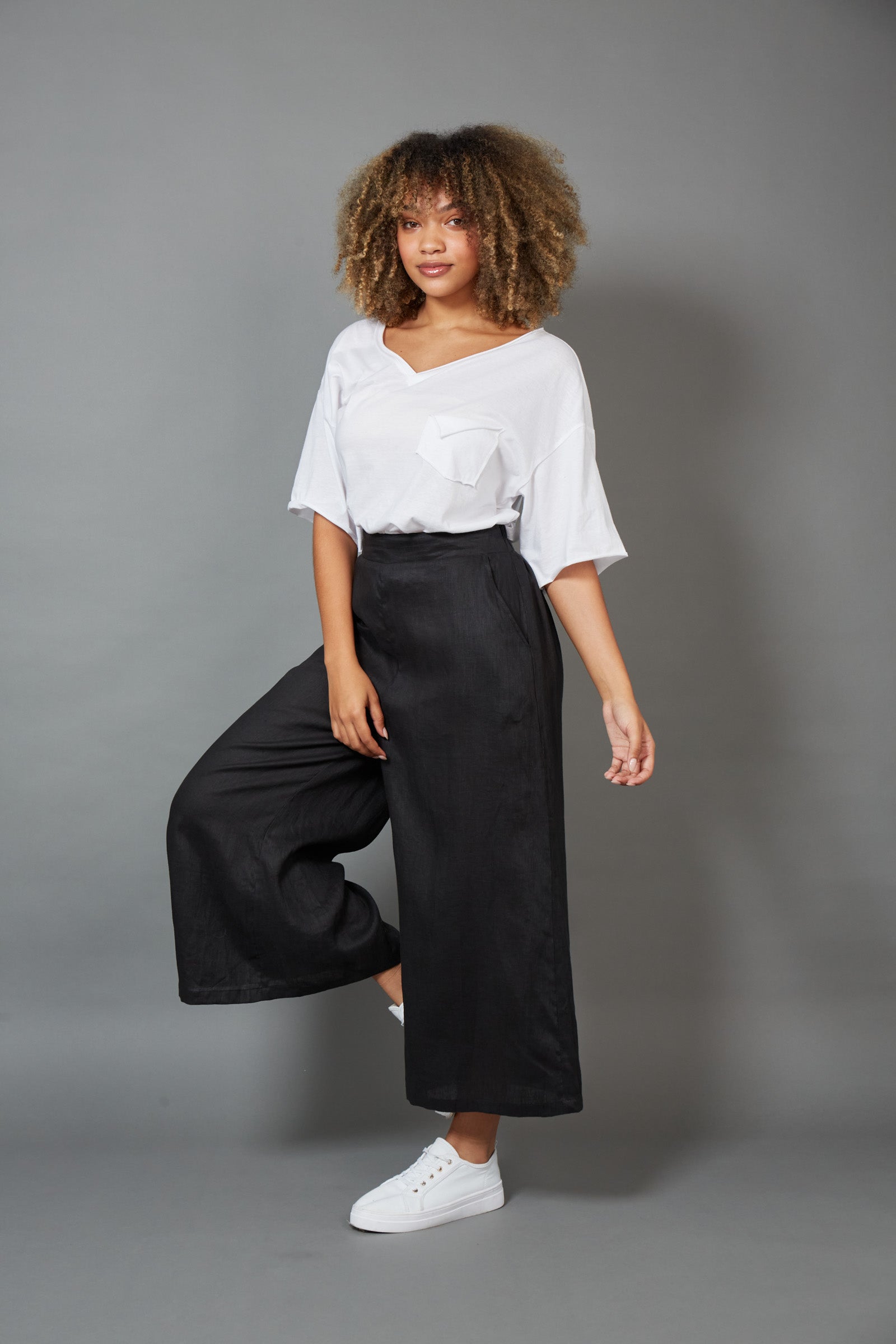 Eb&Ive Studio Linen Crop Wide Leg Pant Black Work Pant