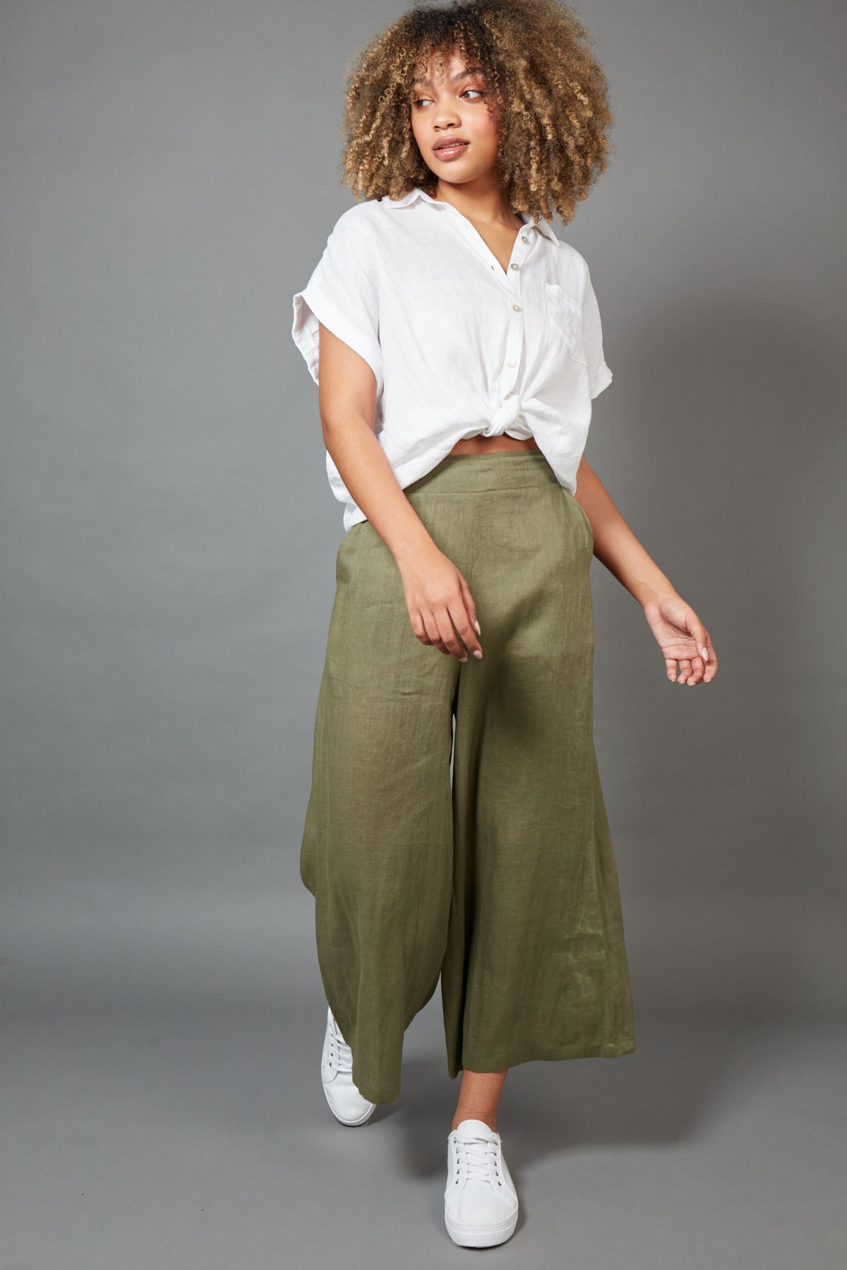 Eb&amp;Ive Studio Linen Crop Wide Leg Pant Khaki