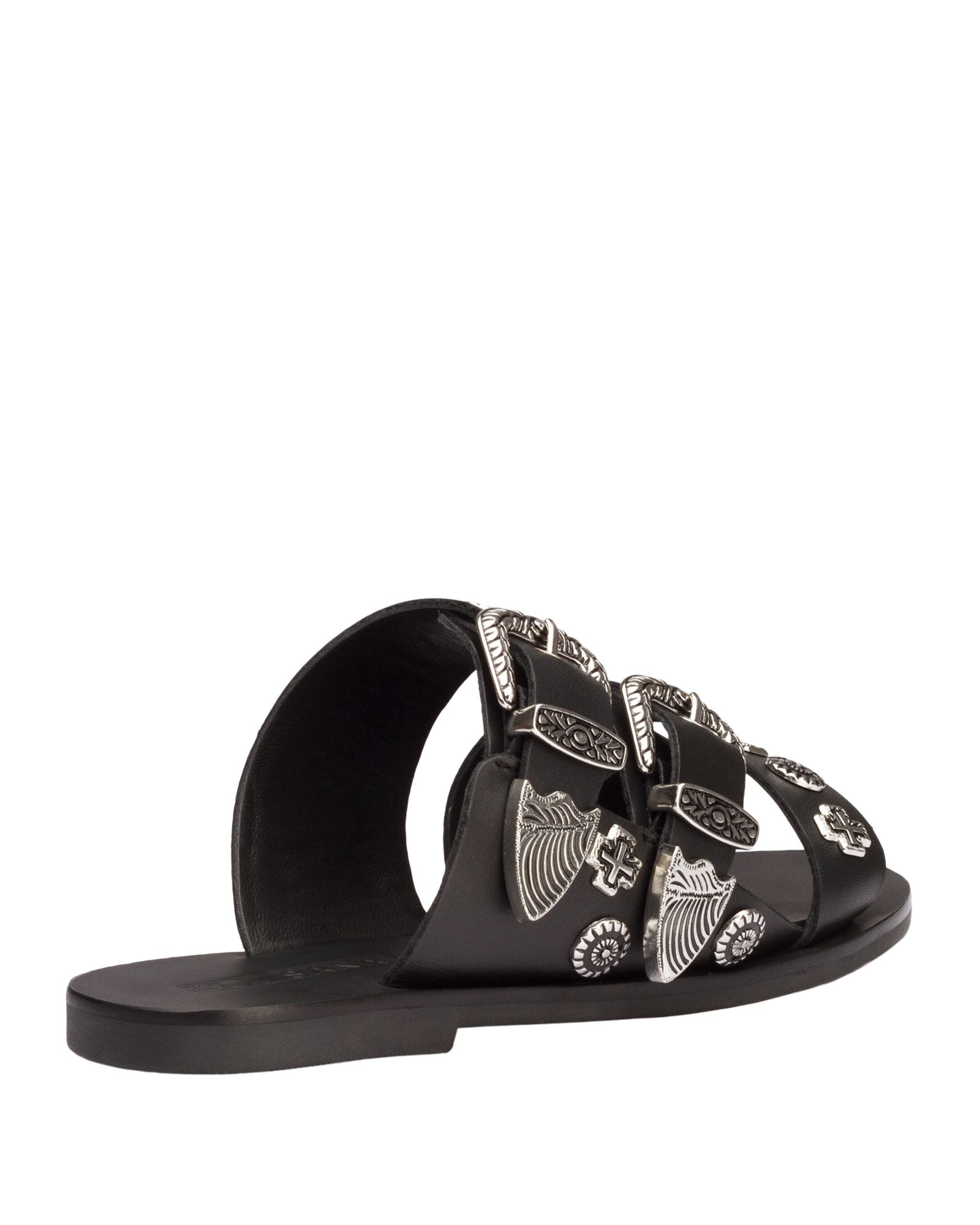 Sol Sana Eastwood stud Slide Black silver leather shoe with metal stud footbed western country shoe