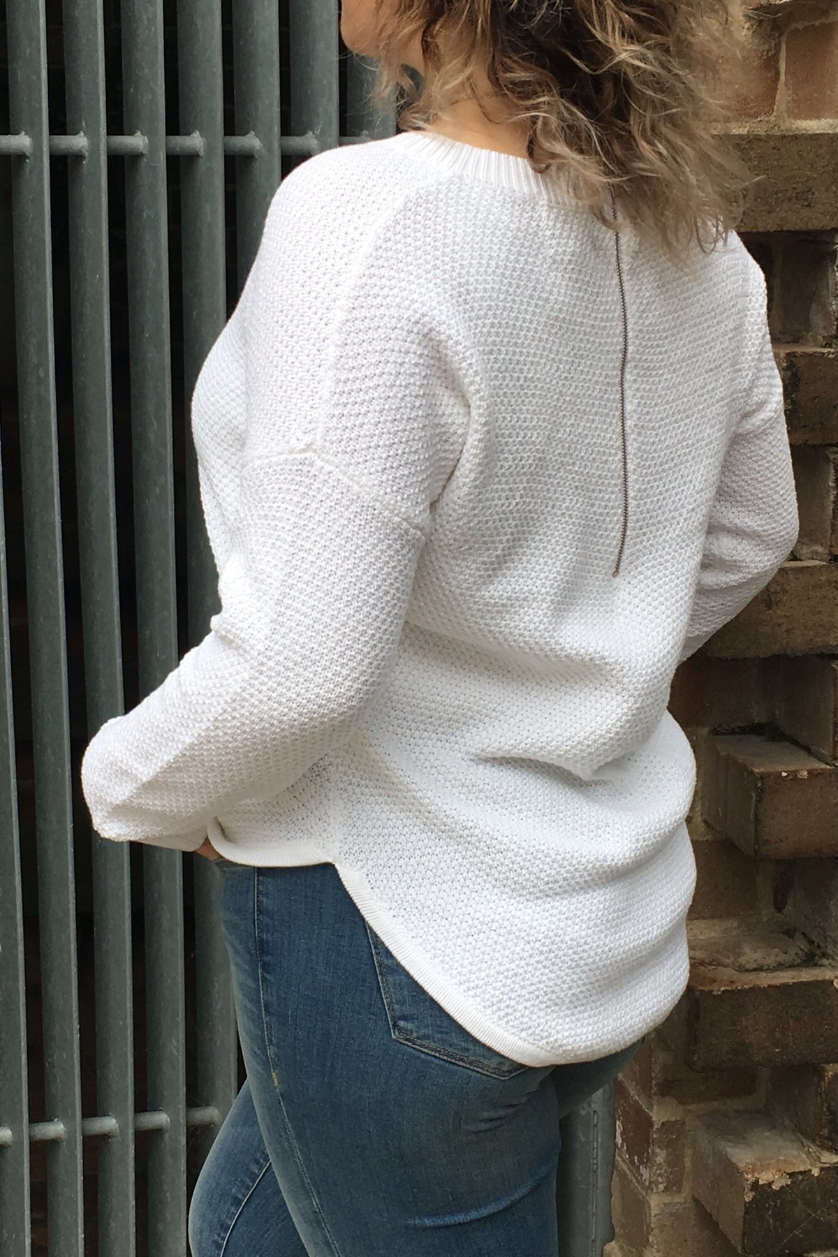 Zip Back Cotton Knit Winter White-Knits / Jumpers-Silence &amp; Noise-fox-and-scout.myshopify.com