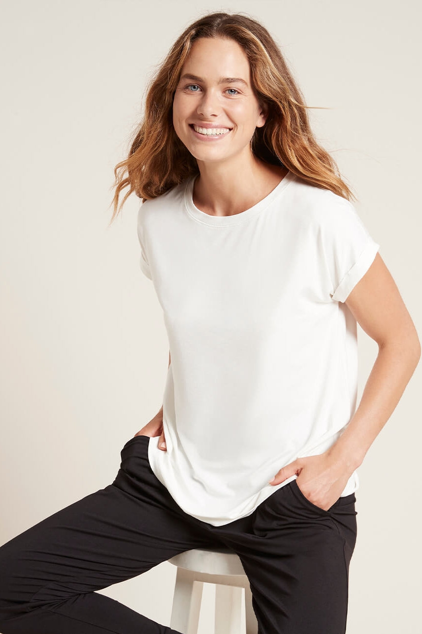 Bamboo Downtime Roll Sleeve Lounge Top - Ivory