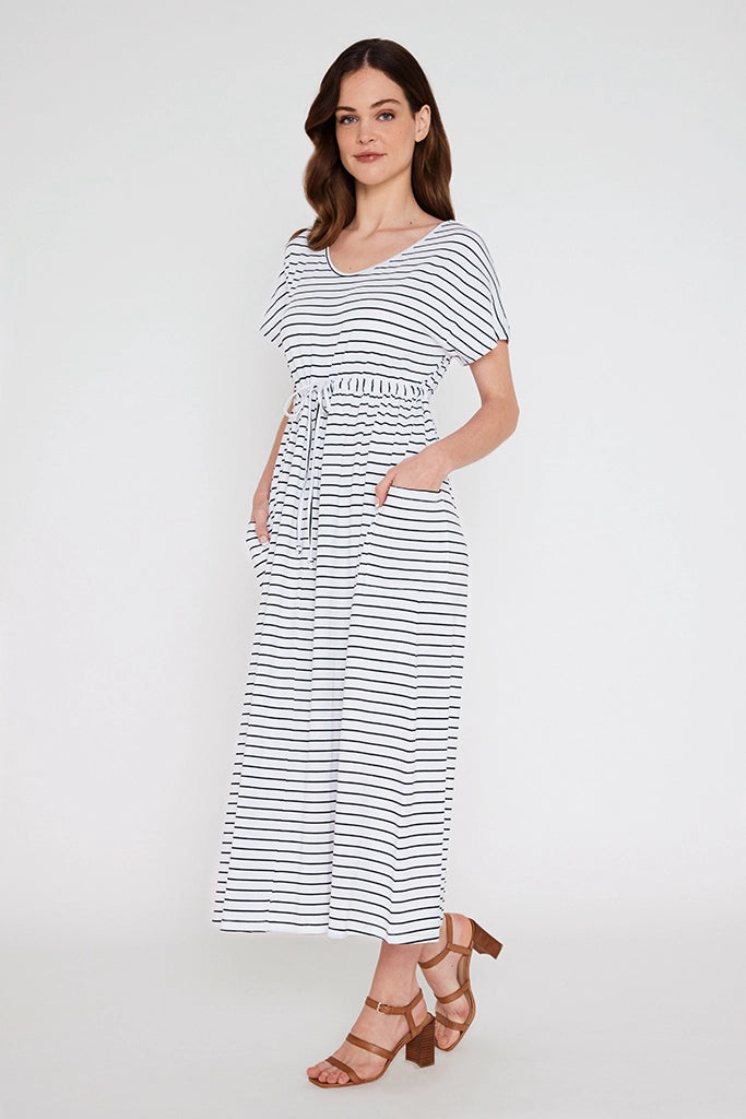 SALE - Mila Maxi Dress - Black / White Stripe