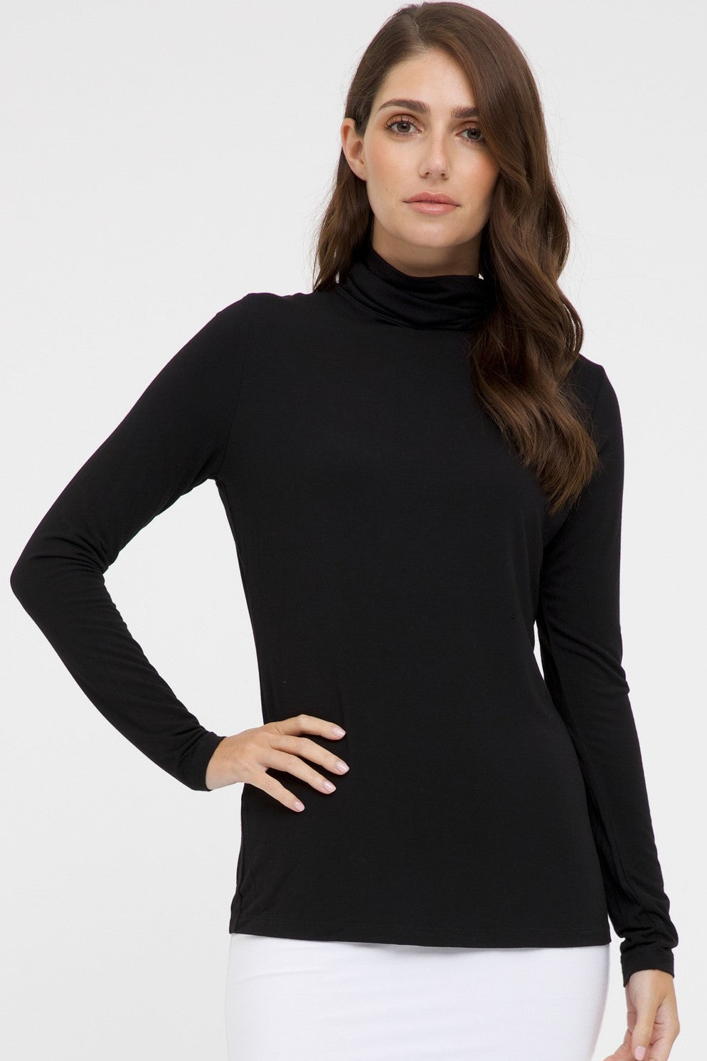 Bamboo Body roll neck top Black Bamboo Tee Classic Basic turtle Neck long Sleeve premium basic tee  Minimalist aesthetic long layer