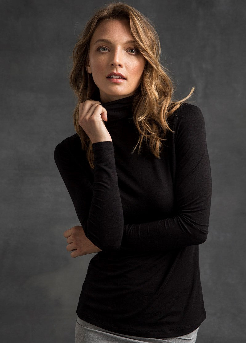 Bamboo Body roll neck top Black Bamboo Tee Classic Basic turtle Neck long Sleeve premium basic tee  Minimalist aesthetic long layer