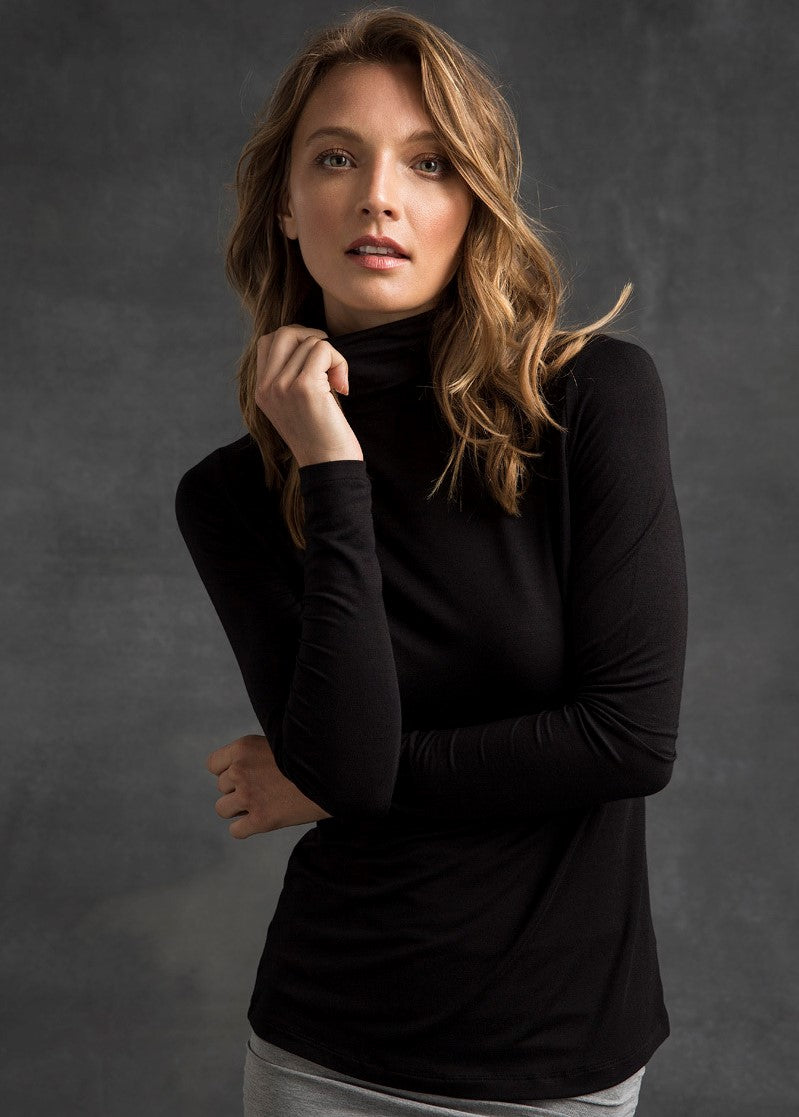 Bamboo Roll Neck Top - Black