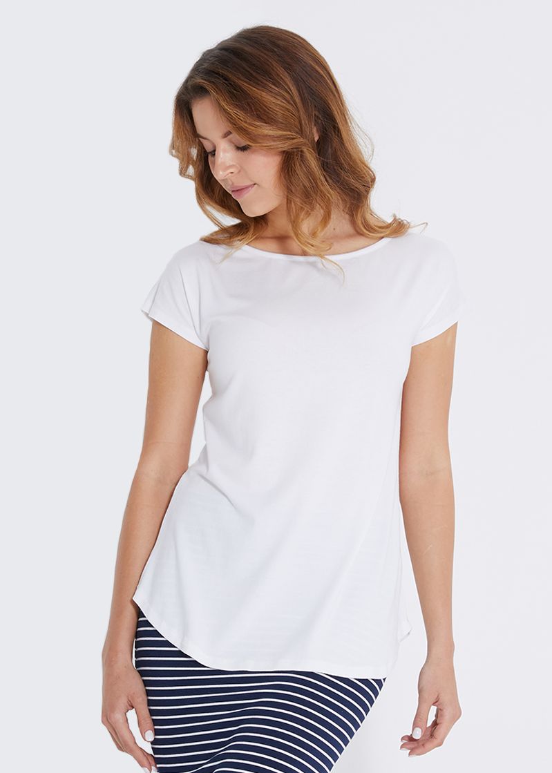 Bamboo Body Pia White Ivory Bamboo Tee Classic top Basic round scoop Neck short Sleeve premium basic tee Minimalist aesthetic crop T-Shirt 