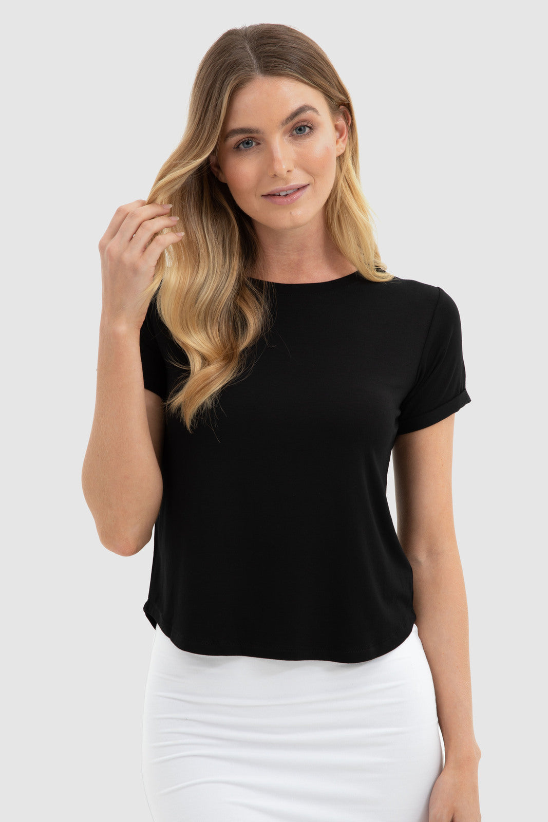 Bamboo Body Shorter Bamboo Cotton Tee  - Black Classic T-shirt Basic Crew Neck short Sleeve
