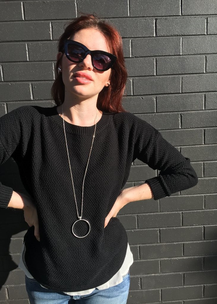 Zip Back Cotton Knit Black-Knits / Jumpers-Silence & Noise-fox-and-scout.myshopify.com