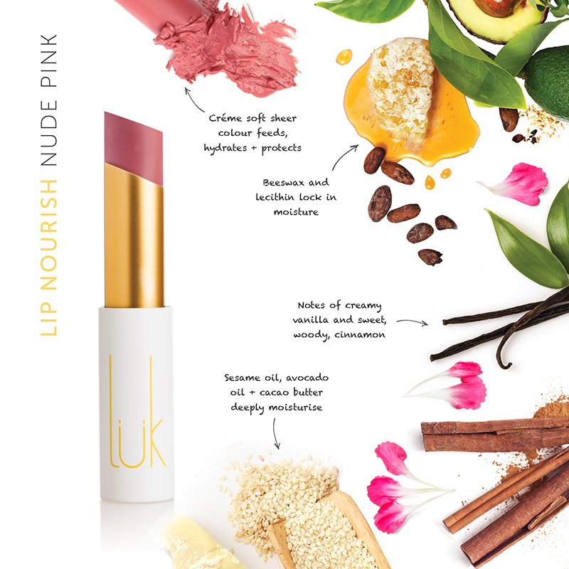 LUK Beautifood lip nourish nude pink balm natural nourishing organic vegan non-toxic clean beauty fruit pigmented ethical cruelty free hydrated animal friendly earth derived