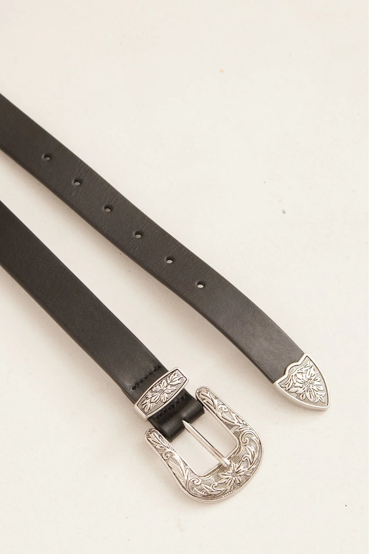 Western Belt Leather - Black Silver