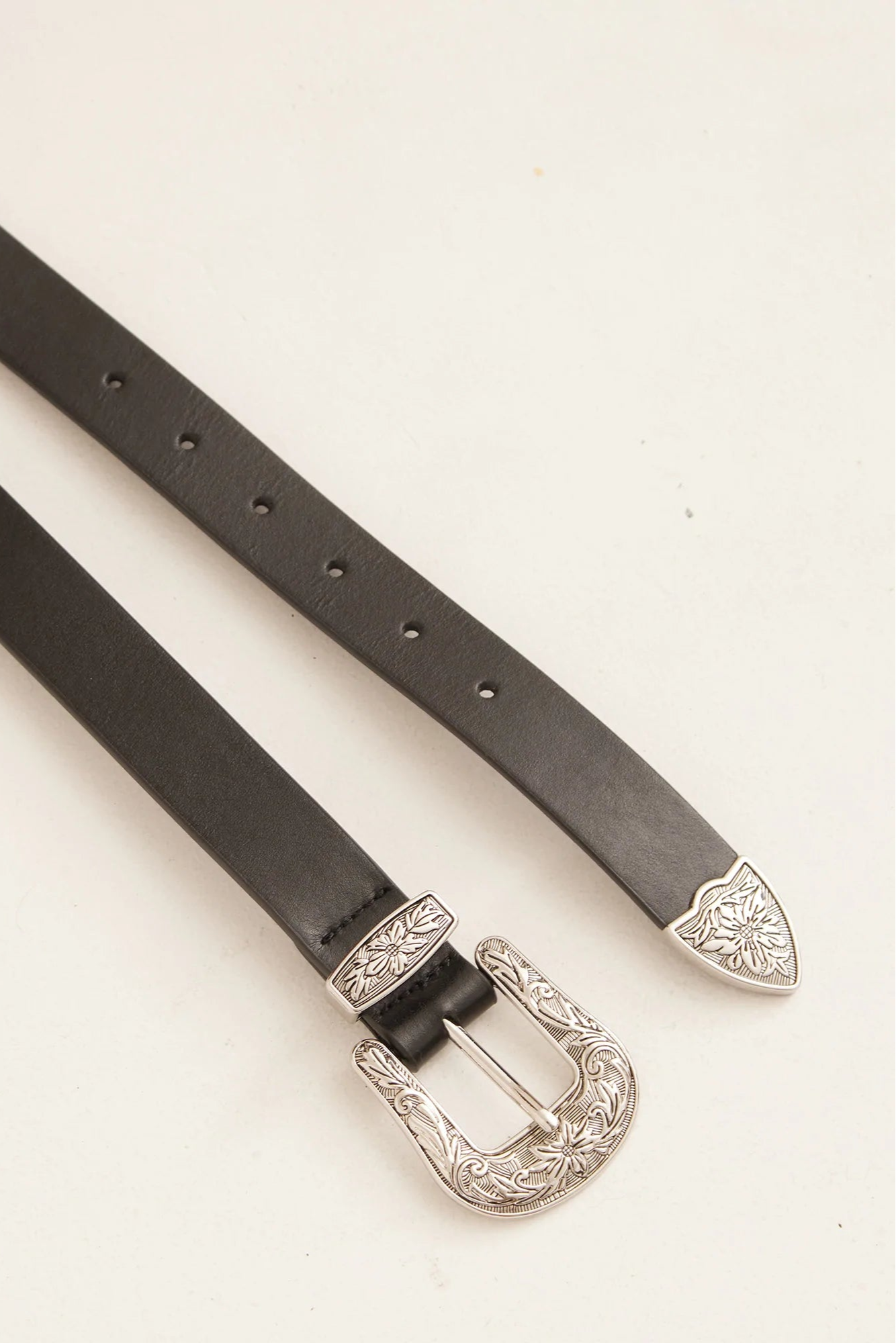 Western Belt Leather - Black Silver