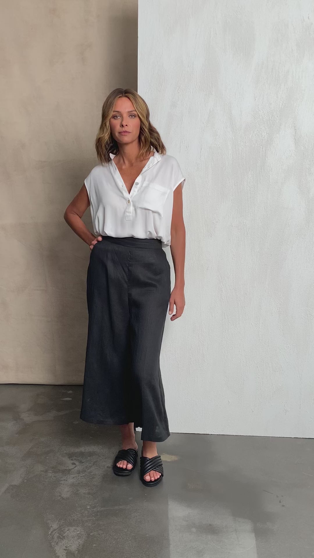 Eb&Ive Studio Linen Crop Wide Leg Pant Black Work Pant