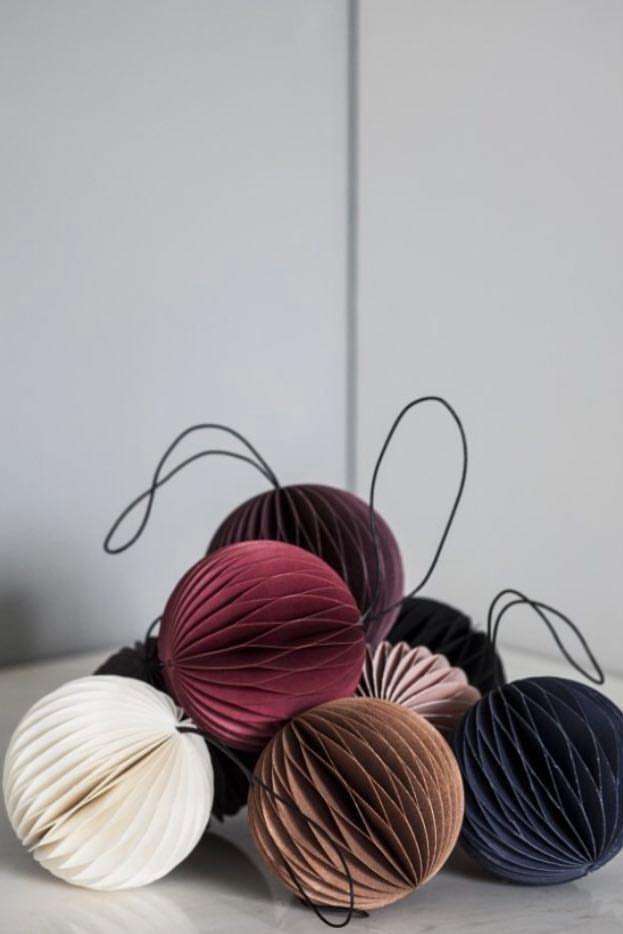 Sphere - Nordic Christmas Paper Tree Ornaments - Olive Clay & Ivory & Golden Sand